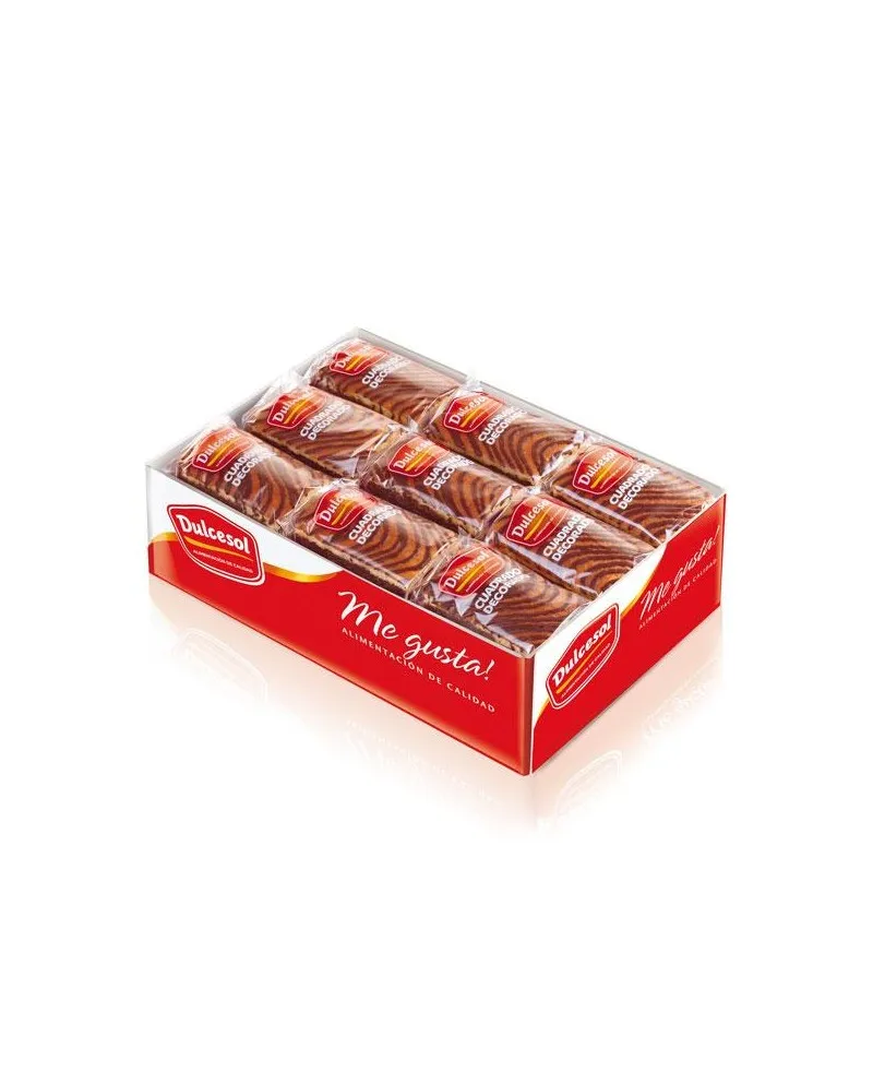 Biscoitos embrulhados individualmente Dulcesol - Mocha quadrada, trufa ou decorada, quadrados Superfície crocante de chocolate mergulhada em cacau, bolo macio e recheio de mocha, sabor de trufa ou creme