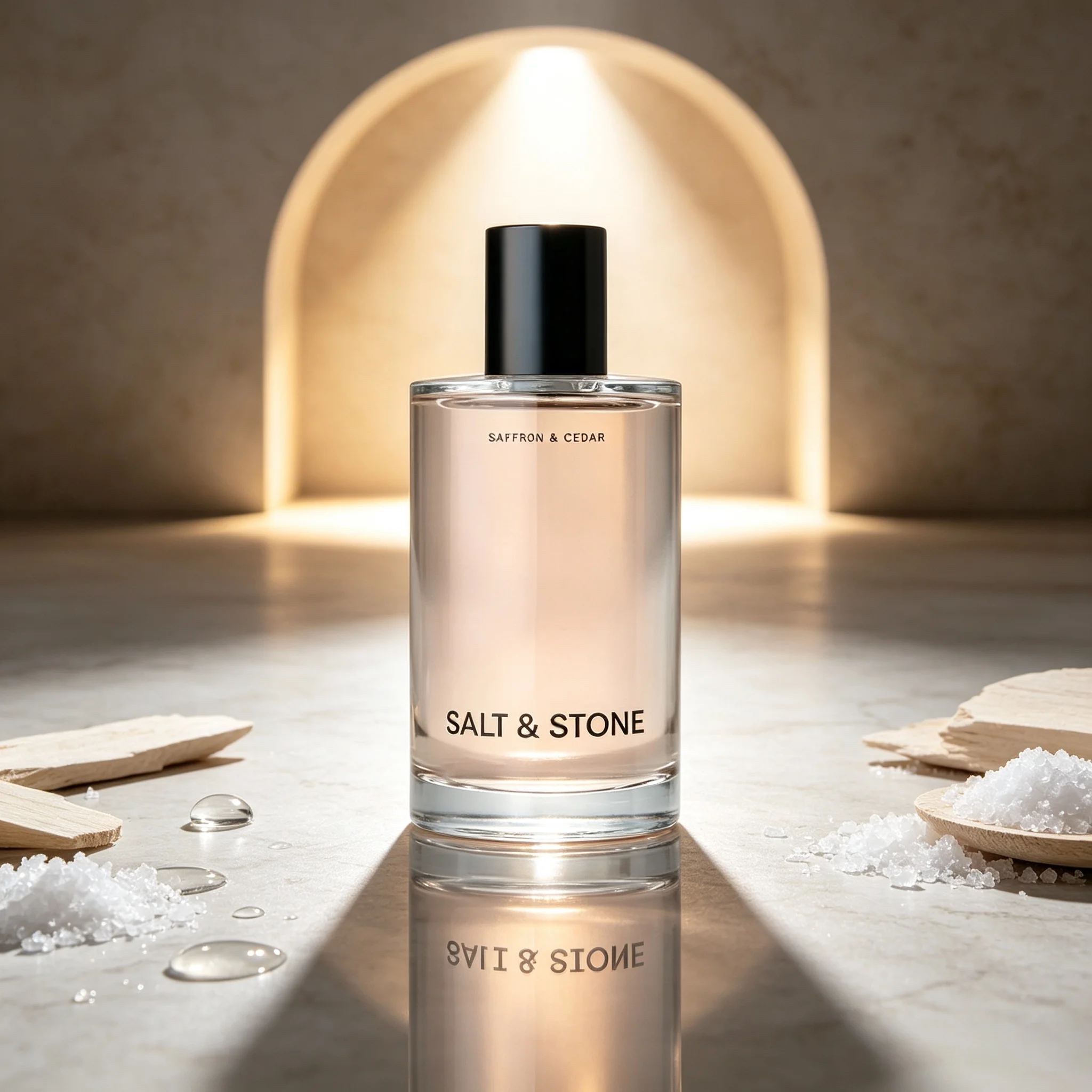 Long-Lasting Saffron & Cedar Unisex Perfume: Salt & Stone, Warm Woody Spicy Scent, Tall Clear Glass Bottle with Matte Black Cap, Minimalist Fragrance for Men and Women, 100ml - view 5