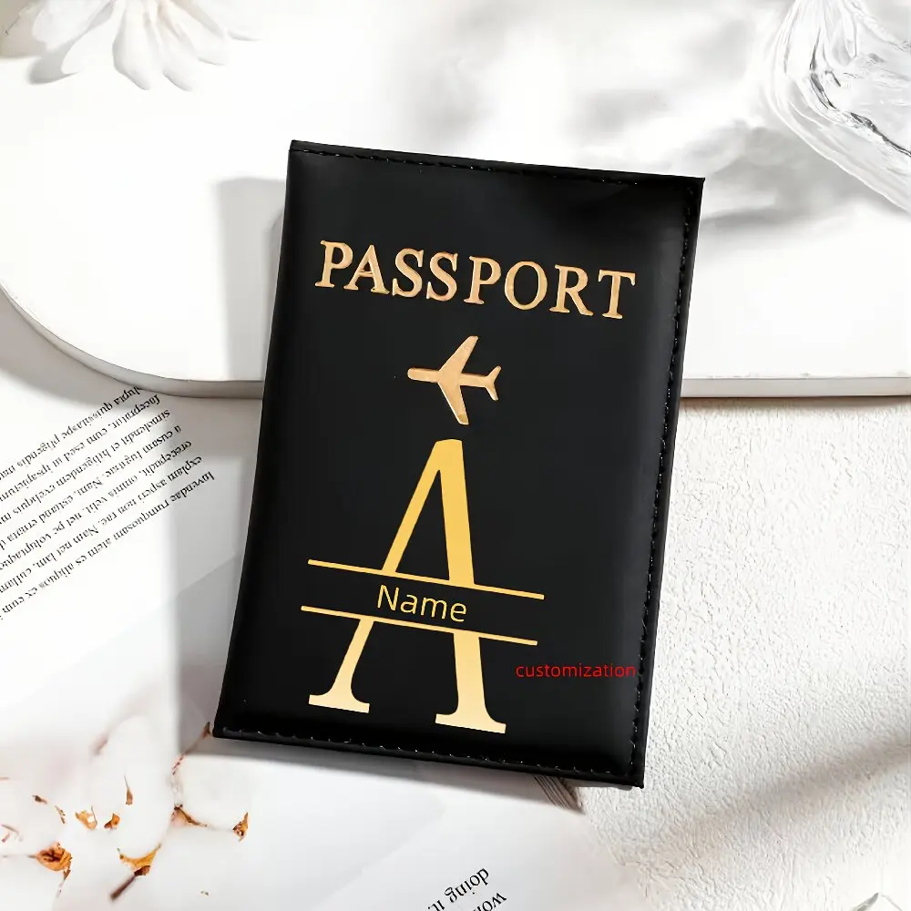 

Black Custom Letter Passport Holder, Durable PVC Travel Case Stores Passport Visa for Outdoor Trip and Daily Commute Use