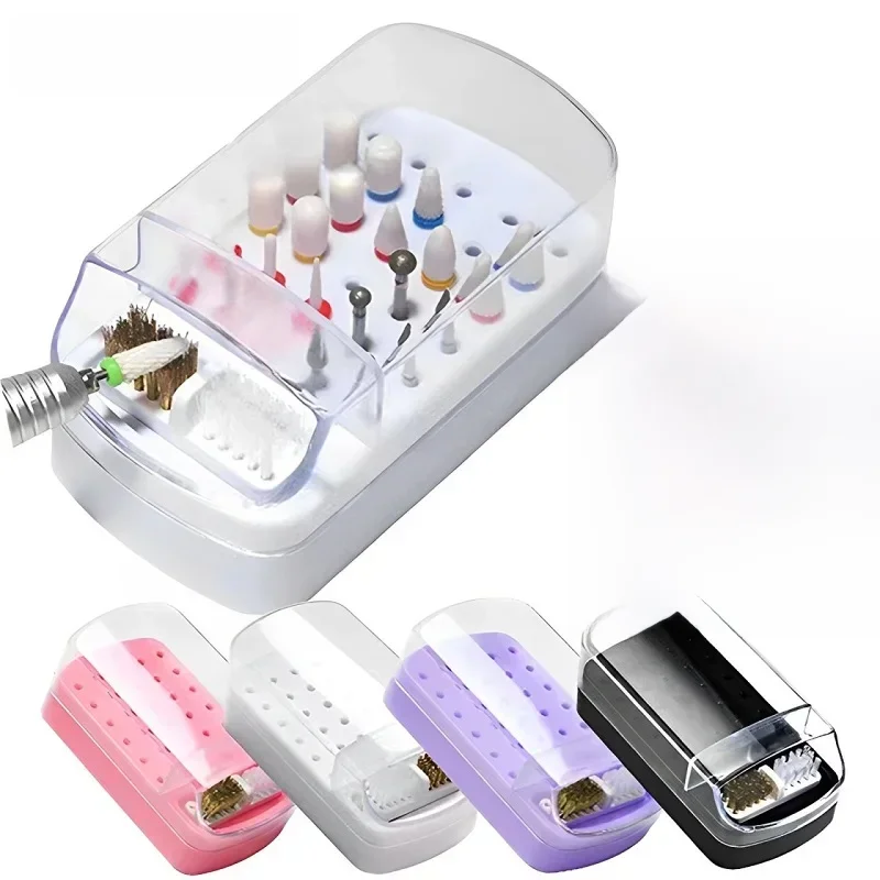 Porte-forets à ongles, étui de rangement 30 trous avec brosse de nettoyage, support de tête de meulage pour Salon, présentoir de manucure