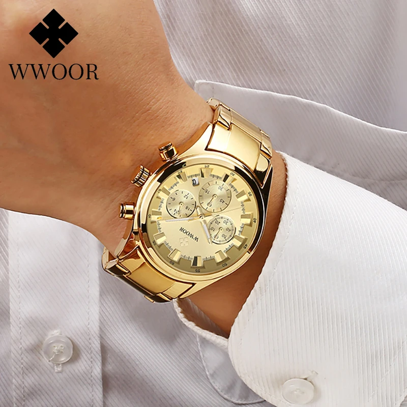 WWOOR Relogio Masculino Luxury Famous Men Watch Fashion Men Watch New Male Clock Chronograph Waterproof Sports Quartz Wristwatch