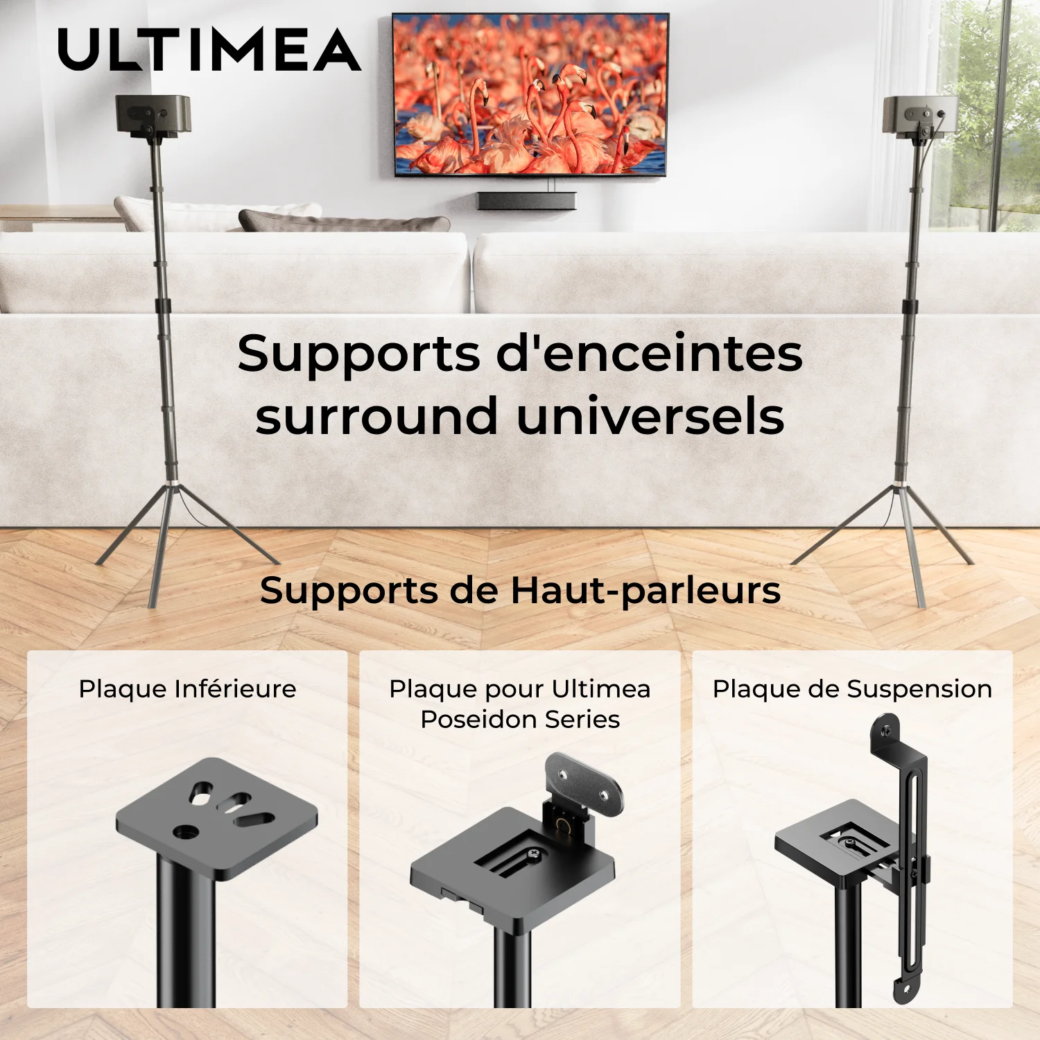 Supports d'enceintes réglables en hauteur ULTIMEA Steady 310 (paire, 62-93 cm) pour enceintes surround des séries Poseidon et Aura