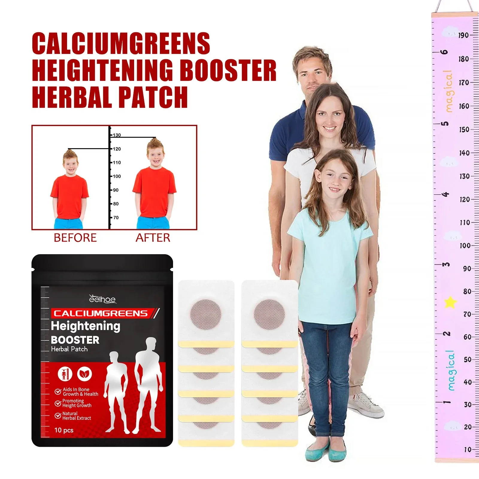 Taller Height Growth Hormone Enhancer Plaster Grow Foot Patch Bone Strength Calcium Vitamin D Supplements for Adults and Teen