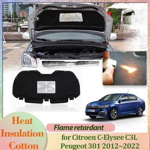 Cubierta de motor de capó de coche para Citroen c-elysee C3L Peugeot 301 2012 ~ 2022, 2013 2014 2015 2016 2017 2018 2019 2020forro de aislamiento, almohadilla de algodón insonorizada, accesorios de alfombrilla de calor
