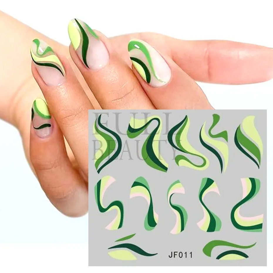 12/4pc Swirls Design Nail Art Stickers Aesthetic 2022 Summer Trendy Swirly Wave Strips Water Decals Neon Lines Nails Parts JF001