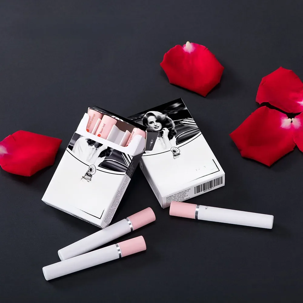 Cigarro Batom Set, de longa duração Lip Glaze Matte Lip Gloss, à prova d'água Lip Stick, Tubo, Nude