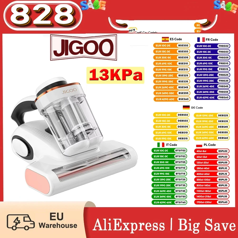 Jigoo J300 Pulitore per acari intelligente a doppia tazza 500W con sensore per acari della polvere di aspirazione 13Kpa Design a doppia tazza Brushroll in metallo 55 ℃     Aria calda