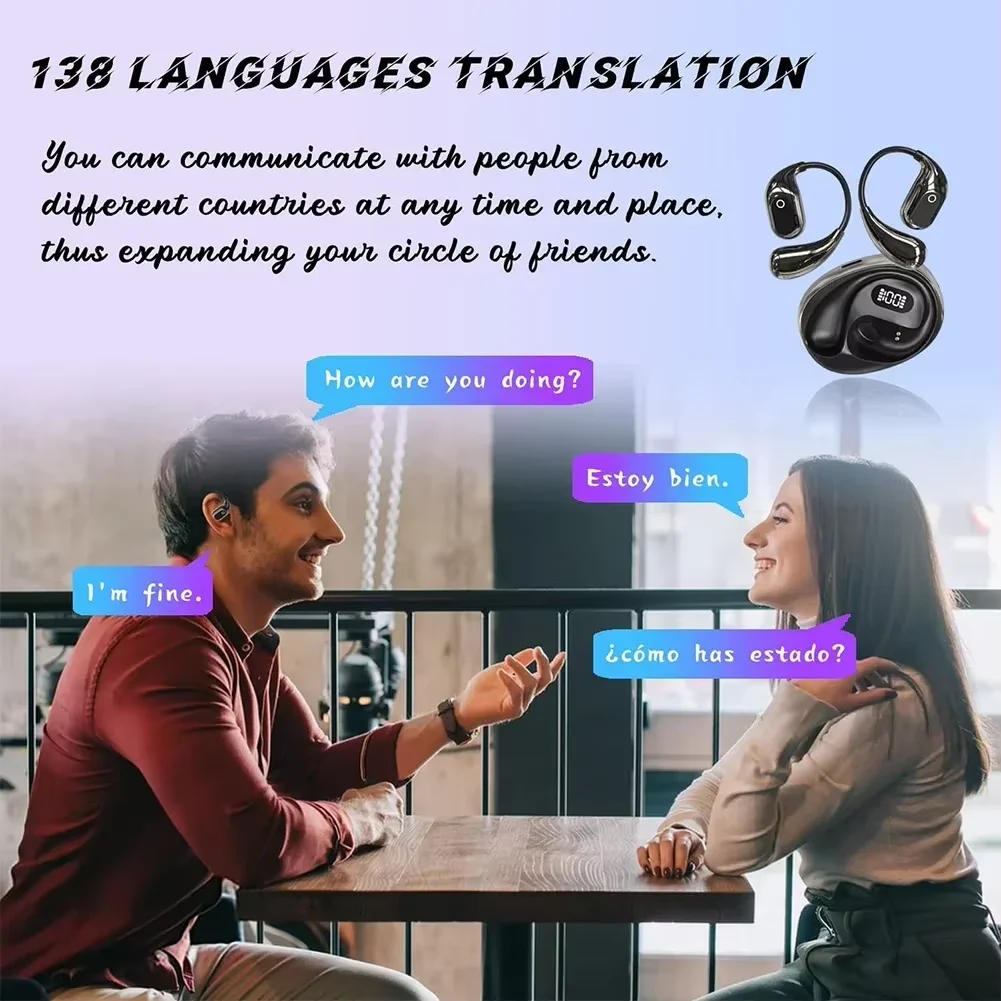 144-Language AI Translator Headphones Bluetooth 5.3 Wireless Two-Way Real-Time Translation For Business Global Travelers Earbuds