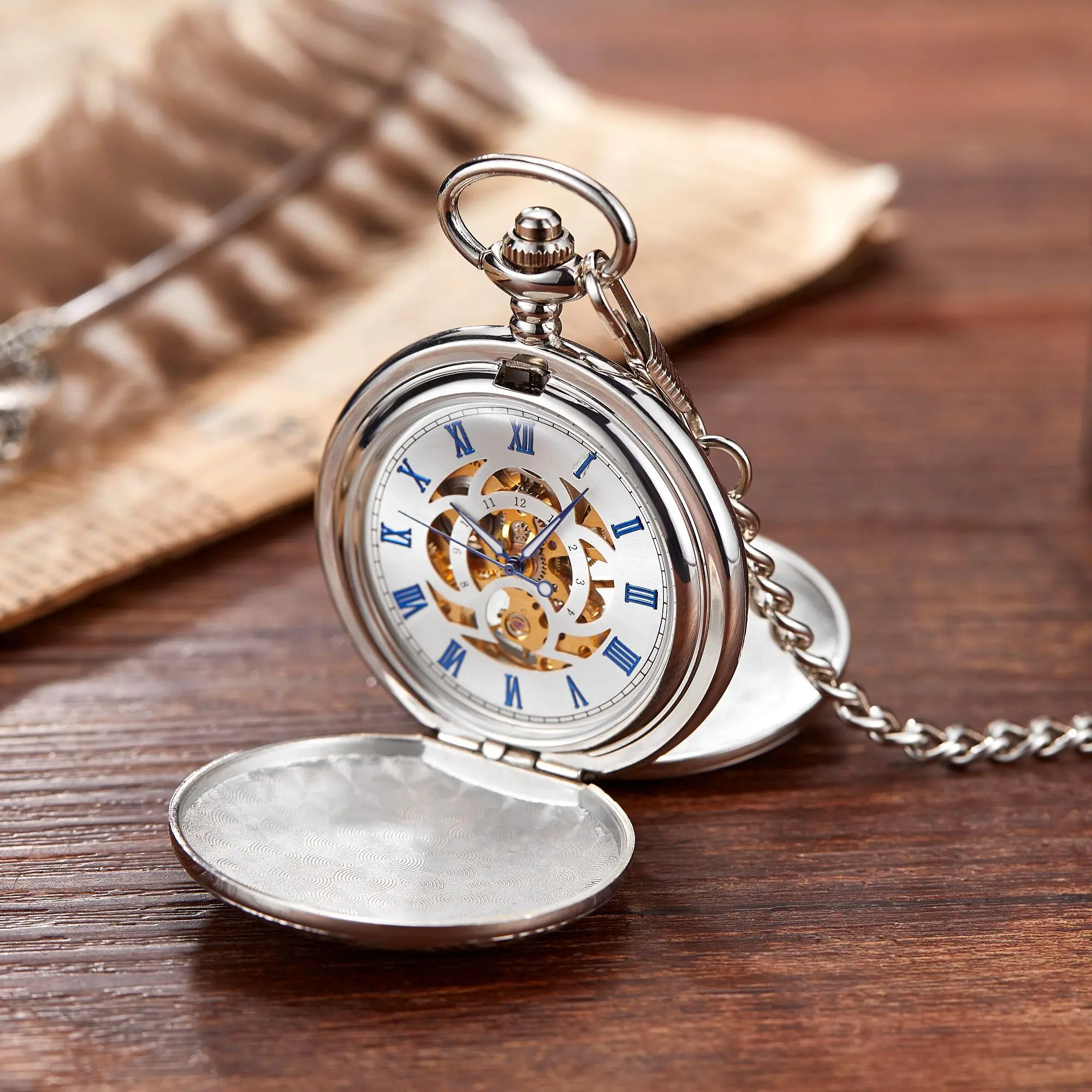 

Retro Silver Pocket&Fob Watches Full Double Hunter Mechanical Pocket Watches Engraved Men Women Pocket Watch Chain nurse horloge