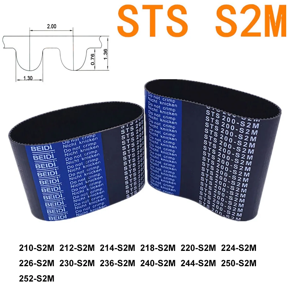 

Width 6mm 10mm STS S2M Rubber Timing Belt Pitch Length 210 212 214 218 220 224 226 230 236 240 244 250 252mm Synchronous Belt