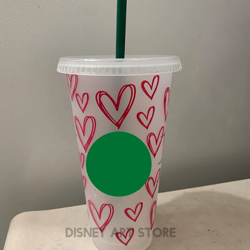 Hand Drawn Hearts Vinyl Sticker 710ml Reusable Straw Cold Cup Decals Gifts For Her Decorative Stickers For Cup Cute Cup Decor