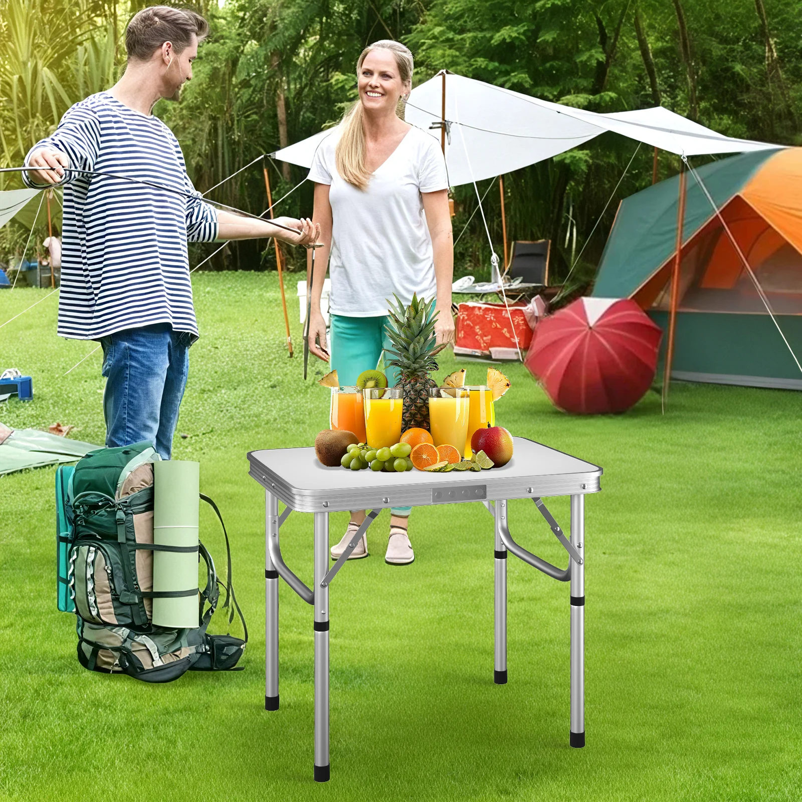 Obrázek 7: Skládací kemping stůl , večírek piknik BBQ přenosné skládací psací stůl, ráhno balkon sad přenosné aluminium frametables, 2nz nastavitelný výškou & lehko na nést, halové & outdoorové, 60cm x 45cm x 26cm /56cm, bílá