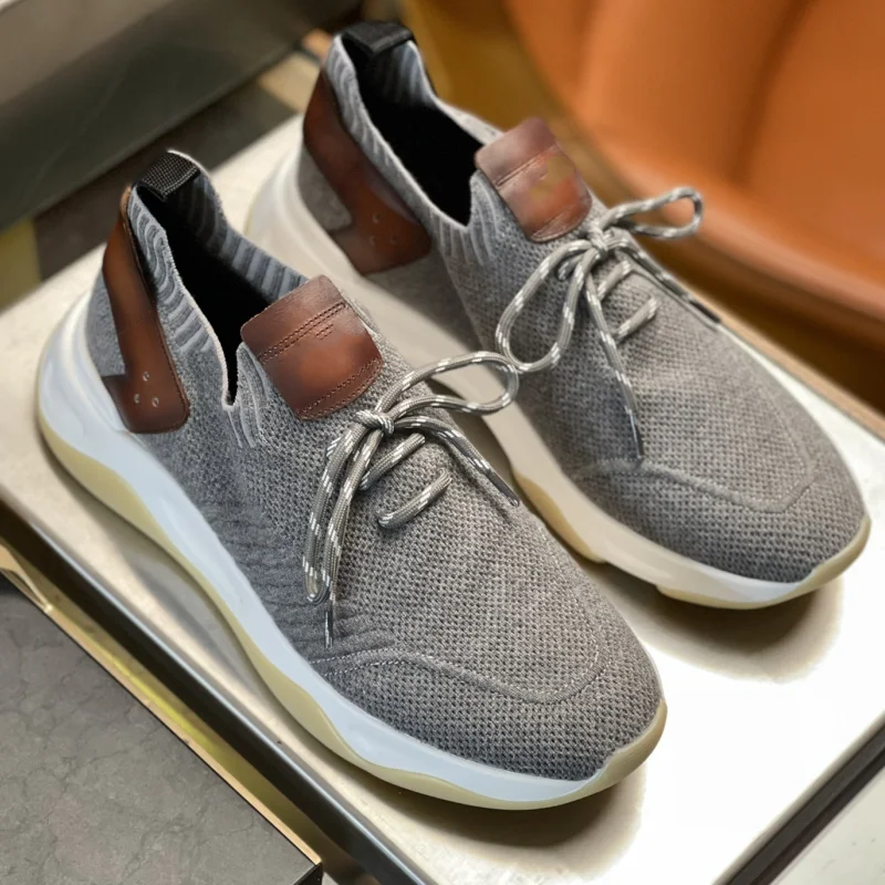 

Luxury Men's Casual Shoes With Lace Up Knitted Upper Breathable Thick Sole Comfortable Business Casual Fashion Sock Shoes