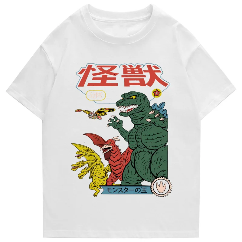 T-shirt Street Style T-shirt Cartoon Short Sleeve Casual Summer Cotton Men\'s Hip Hop Dinosaur Print 2023 Japan Harajuku Top