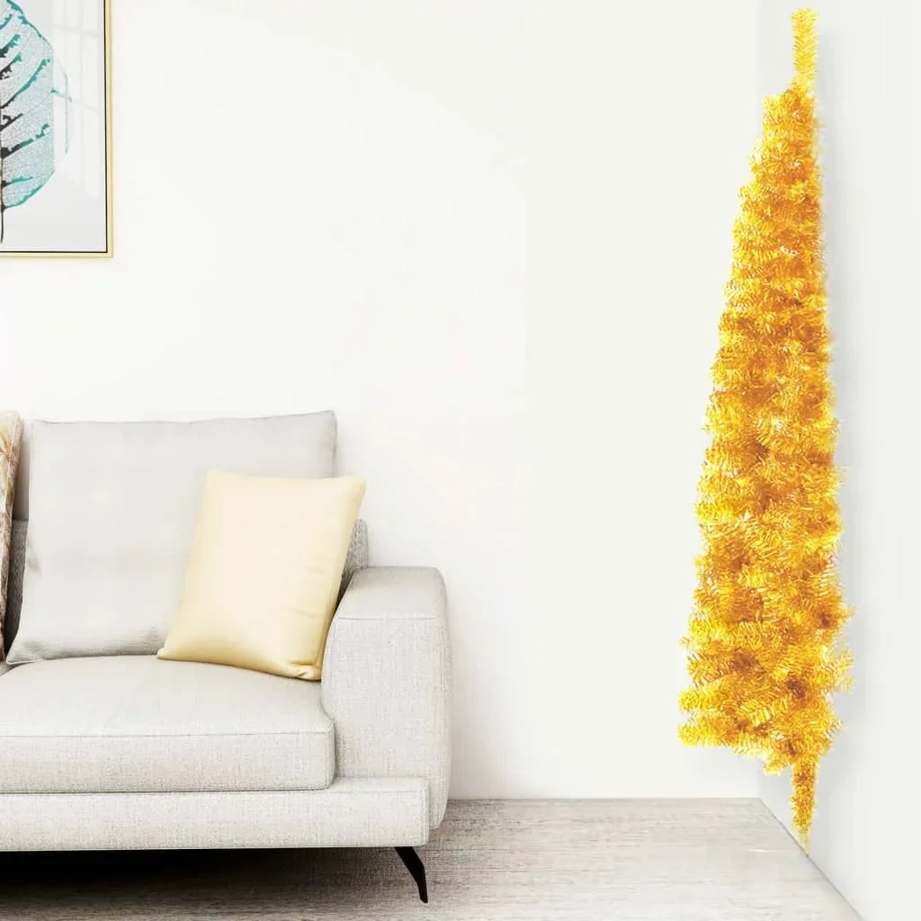 Vidaxl Golden Half Thin Artificial Christmas Tree With Support Cm