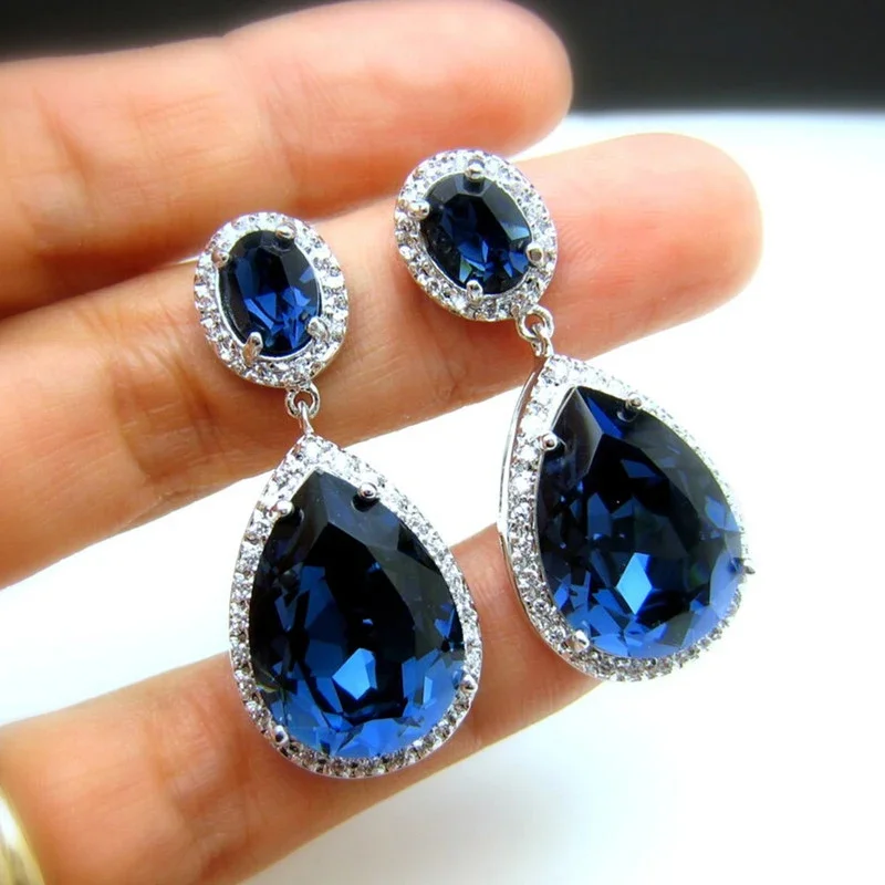 Huitan Prachtige Peer Zirconia Dangle Oorbellen Blauw/Groen CZ Temperament Elegante Vrouwen Ooraccessoires Verjaardag Sieraden - afbeelding 2
