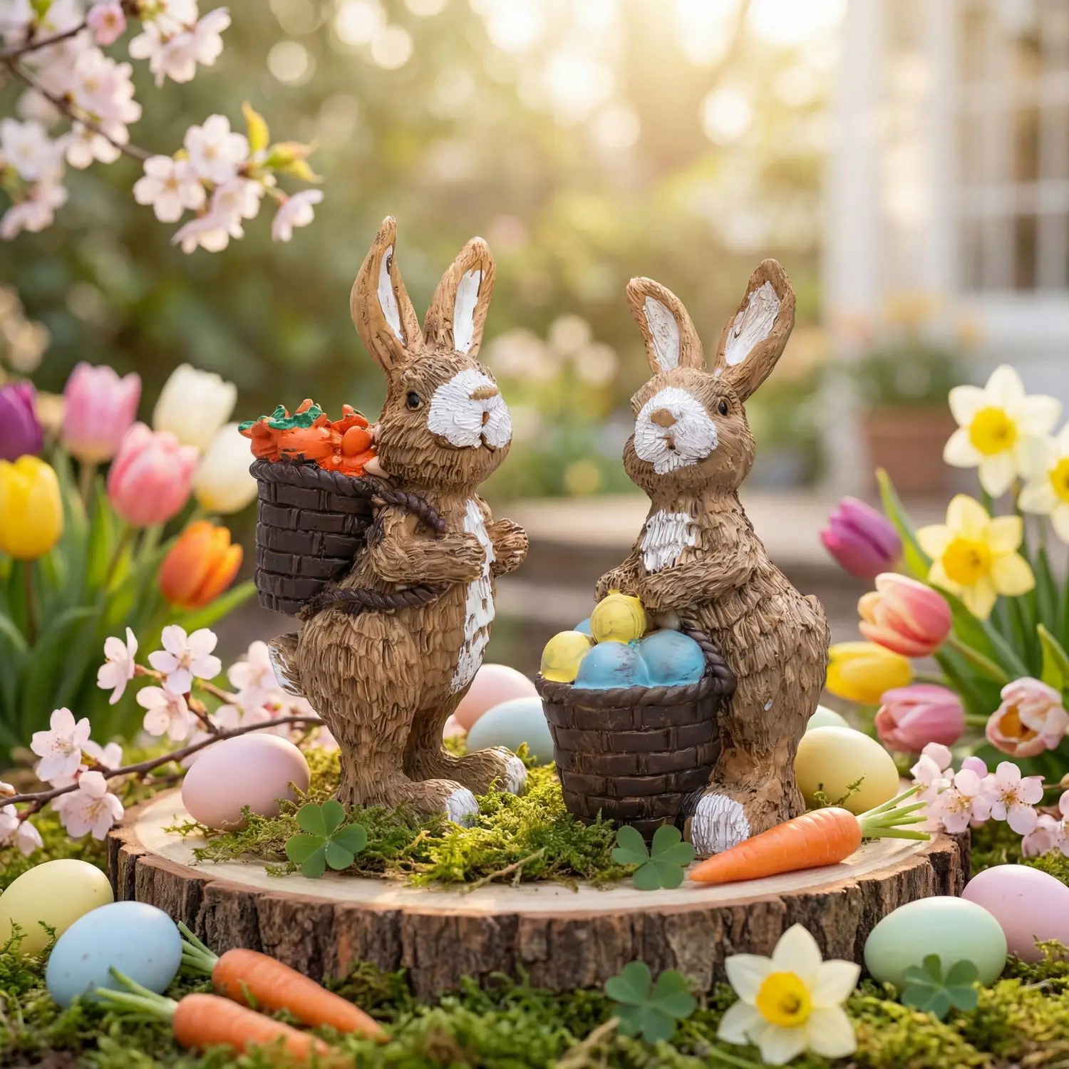 2 Pcs Easter Bunny Figurine Resin Bunny Statue Rabbit Sculpture Collectibles Decor Animal Figurine Home Garden Bookshelf Decor