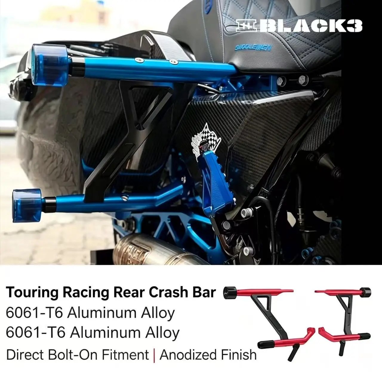Black3 PB Style Rear Crash Bar Fit For Harley Touring Road Glide Road King Motorcycle Engine Guard Bumper Mod