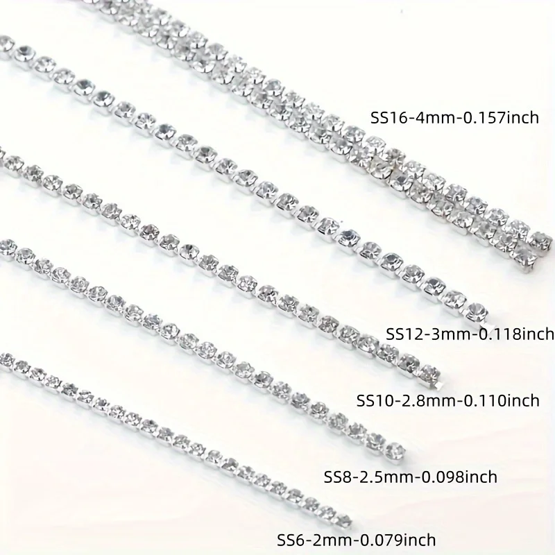 10Yards/roll Jet Black Rhinestones Chain Black Base SS6 SS8 SS12 SS16 Sew-On Glue-On For Clothes Garment Accessories trim Chain