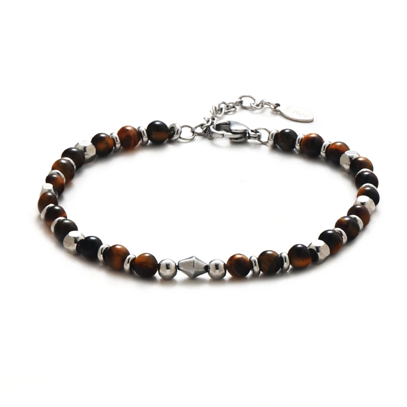 Elio Obsidian Natural Stone Amber Beaded Bracelet Handmade Stainless Steel Bracelet For Men