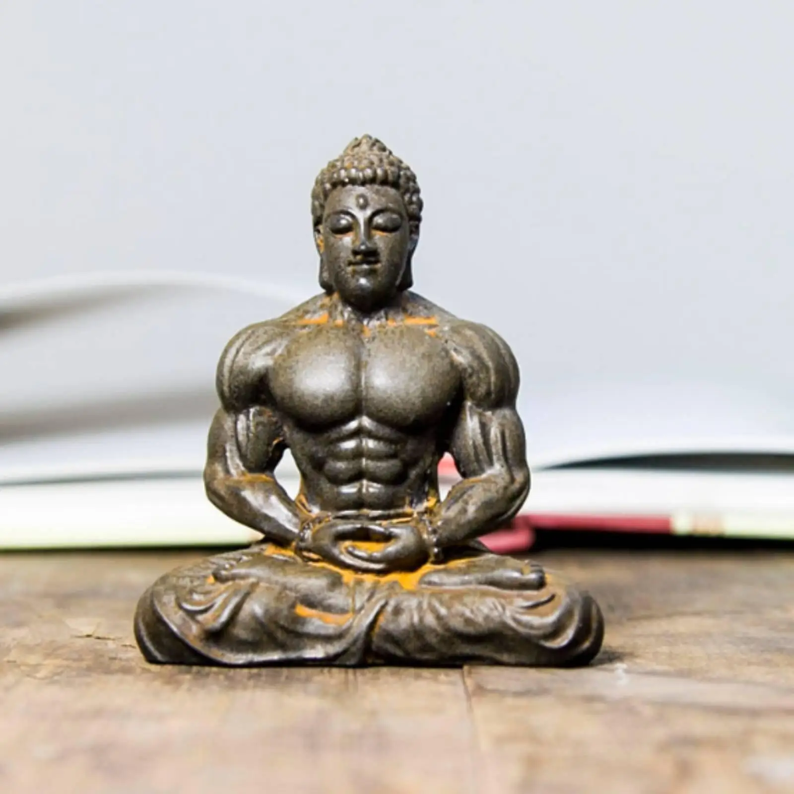 Muscular Buddha Statue Creative Design Bodybuilder Buddha Figurine Vintage Style Meditating Muscle Man Statue for Desktop Home
