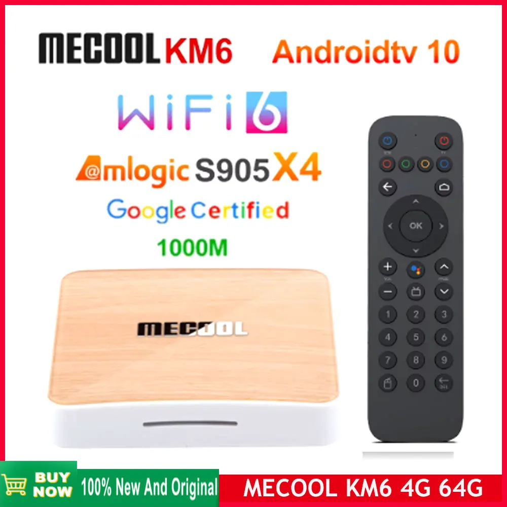 100% Original Mecool KM6 Smart TV Box 4GB DDR4 64GB ROM Amlogic S905X4 Deluxe 2.4/5G WiFi6 BT5.0 Google Certified Set Top Box