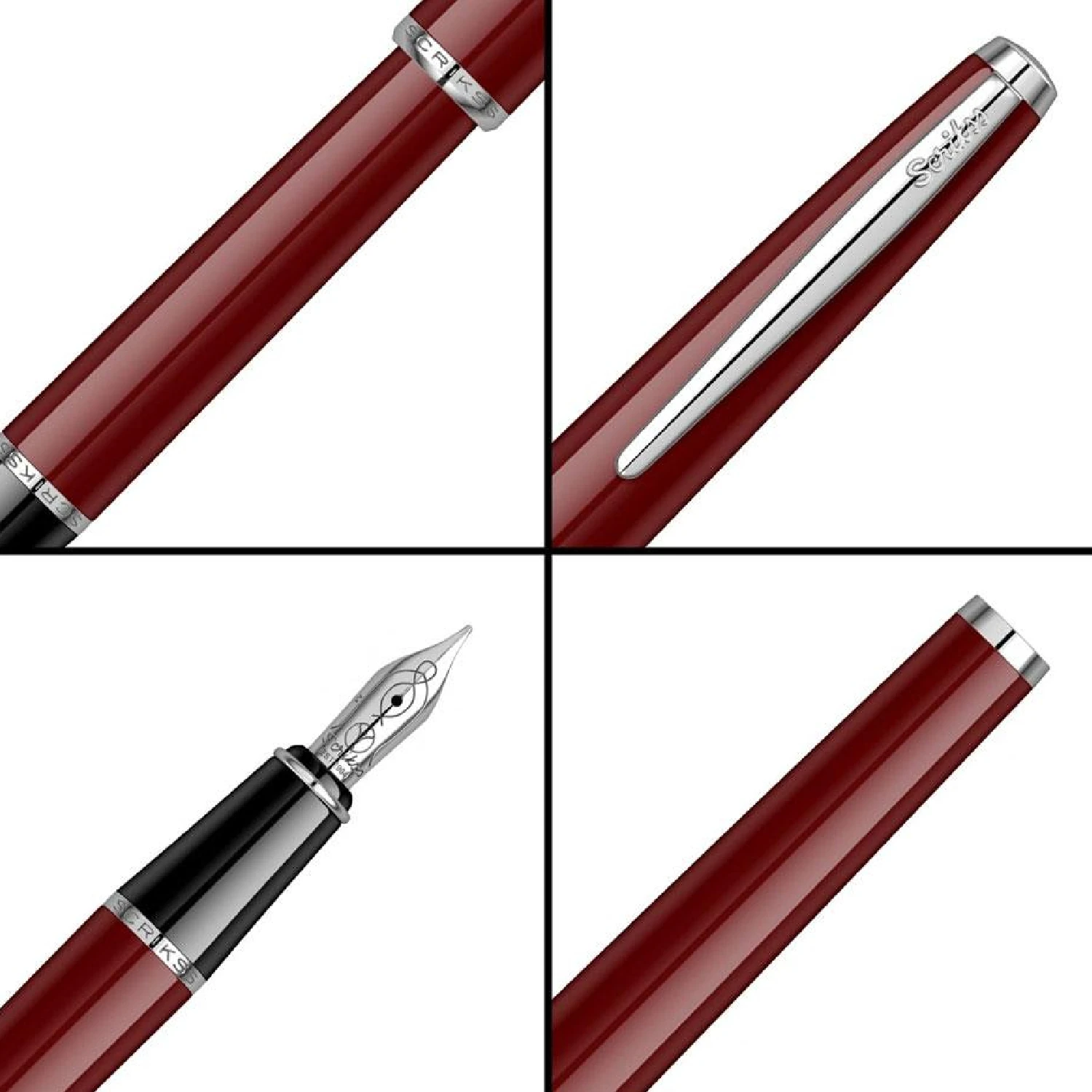 Scrikss Vintage 33 Fountain Pen, Stainless Steel, In Special Box, With Color Options (Black, Navy Blue, Burgundy)