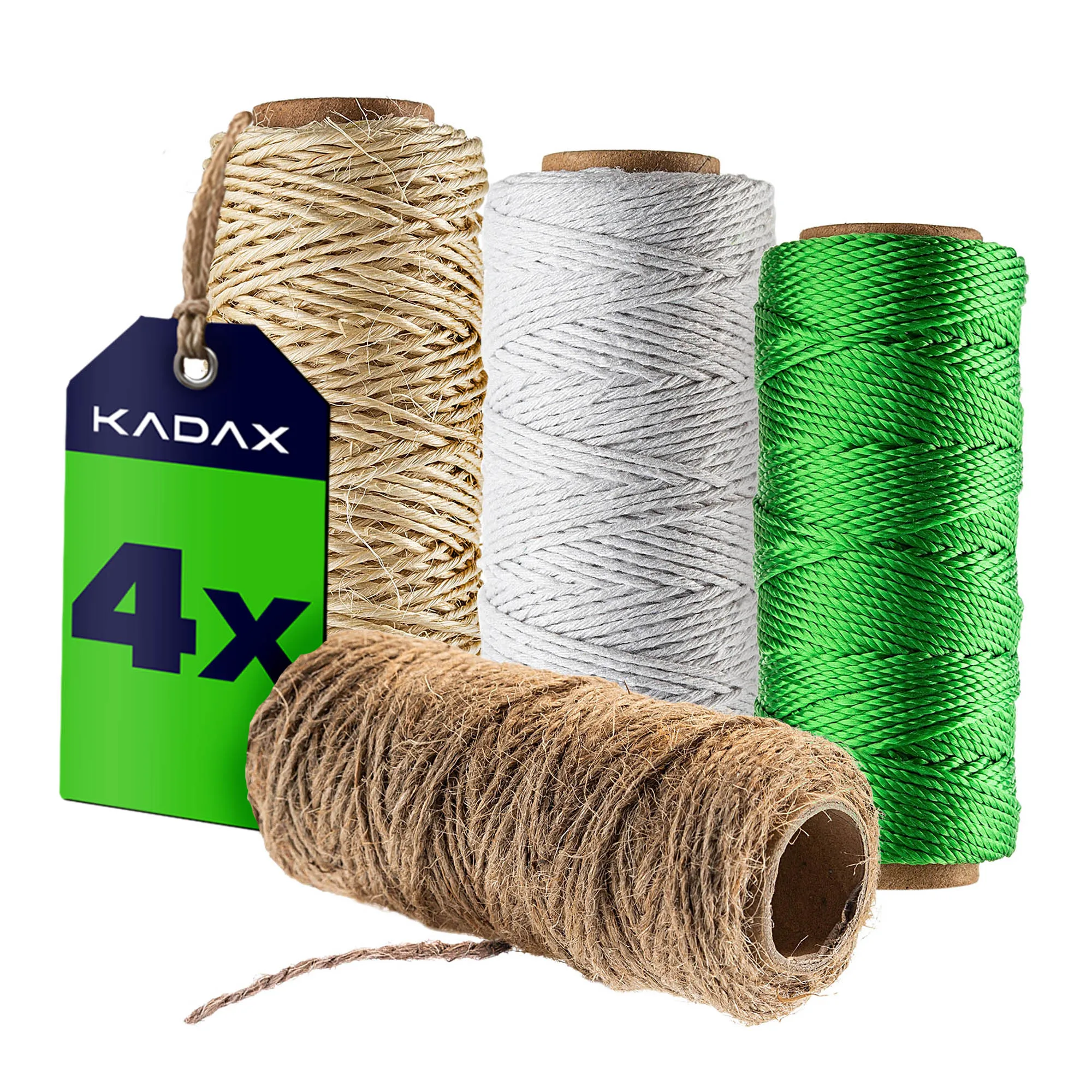 KADAX Ensemble de cordons décoratifs pour plantes DIY en jute + sisal + coton + polypropylène 1 mm 4 pièces