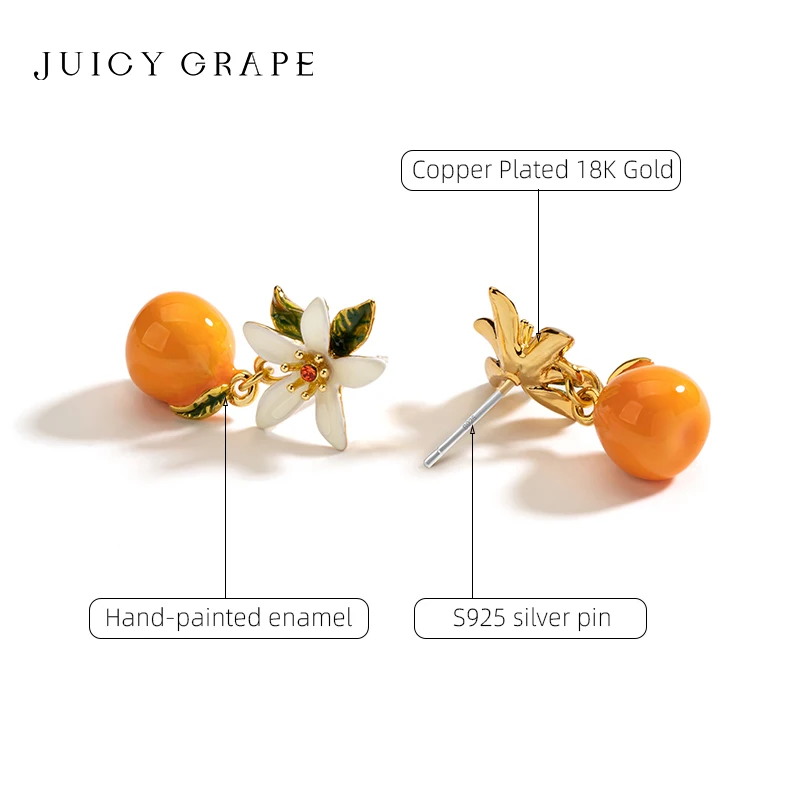 Orecchini pendenti arancioni con uva succosa Orecchini con frutta dolce per le donne Orecchini con fiori fatti a mano Regalo di Natale con ago in