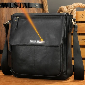 WESTAL ผู้ชายกระเป๋าสะพายชายหนังแท้กระเป๋า Messenger ขนาดใหญ่ชายสีดำ Crossbody กระเป๋าสำหรับกระเป๋าหนัง Man กระเป๋าถือ8830