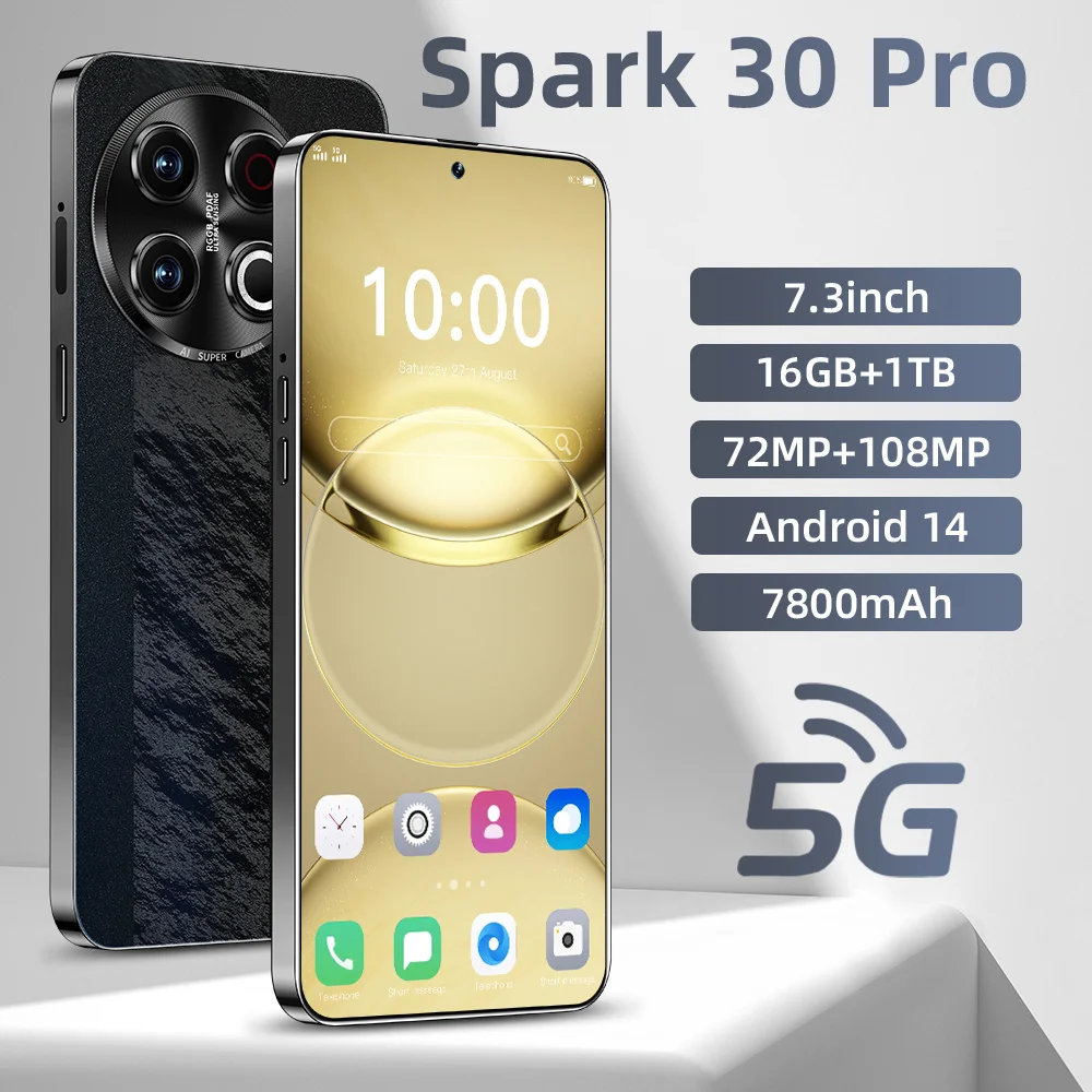 2025 New Original Global Version Mobile phone Spark 30 pro smartphone 5g 7.3inch HD 16G+1T 7800mAh Face unlocked 108MP Camera