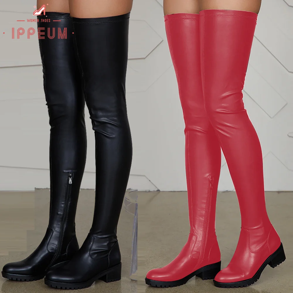 IPPEUM Thigh High Boots Women Sexy Large Sizes With Bags Winter Flat Long Shoes Red Over The Knee Botas Mujer Invierno 2022