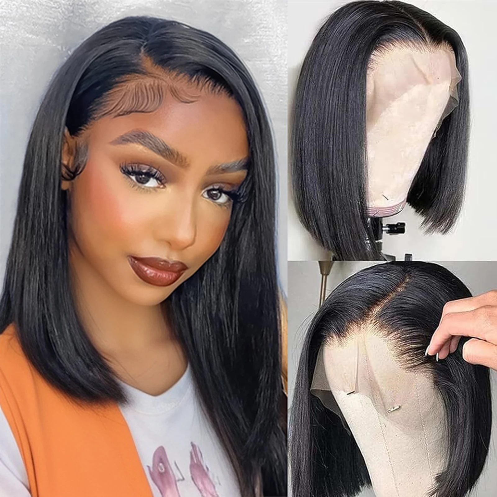 Bob Wig Human Hair Straight 13x4 Transparent Lace Front Wig Bob Wig black Human Hair Pre Plucked With Baby Hair For Black Woman