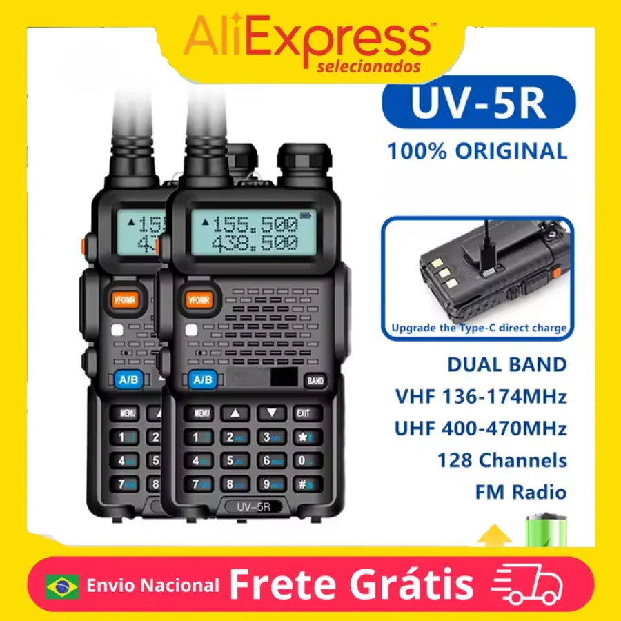 Radio Bidireccional de Doble Banda UV-5R, Walkie-Talkie Portátil UHF VHF Recargable Profesional - ENVÍO INMEDIATO