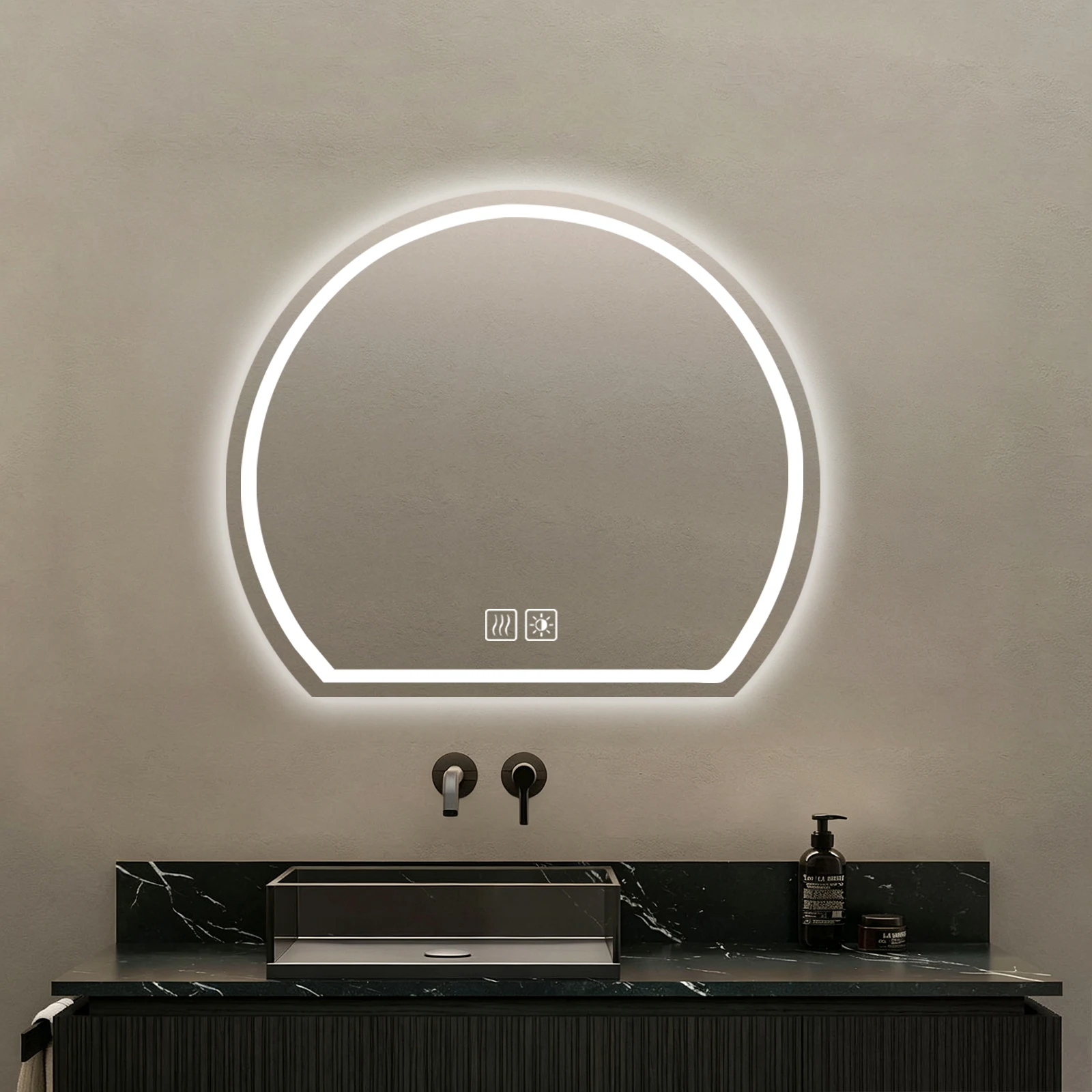 Miroir de salle de bain intelligent à LED, réglable sur trois températures de couleur, anti-buée, commande tactile, fixation murale, 80X73Cm/50X43Cm