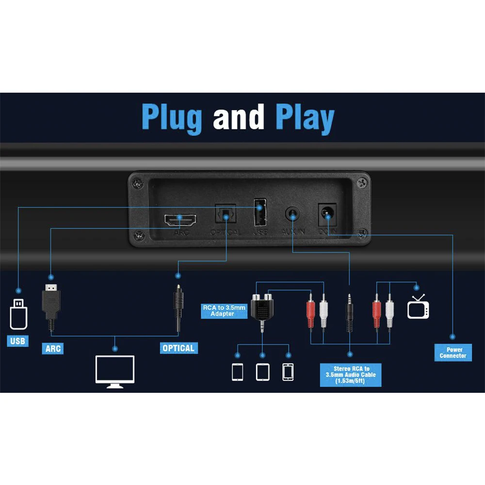 Imagem -02 - Hdmi-compatível com 37 Polegadas Bluetooth Soundbar para Led tv Parede Mountable Casa Teatro 3d Surround Som Óptico Spdif Arco Destacável