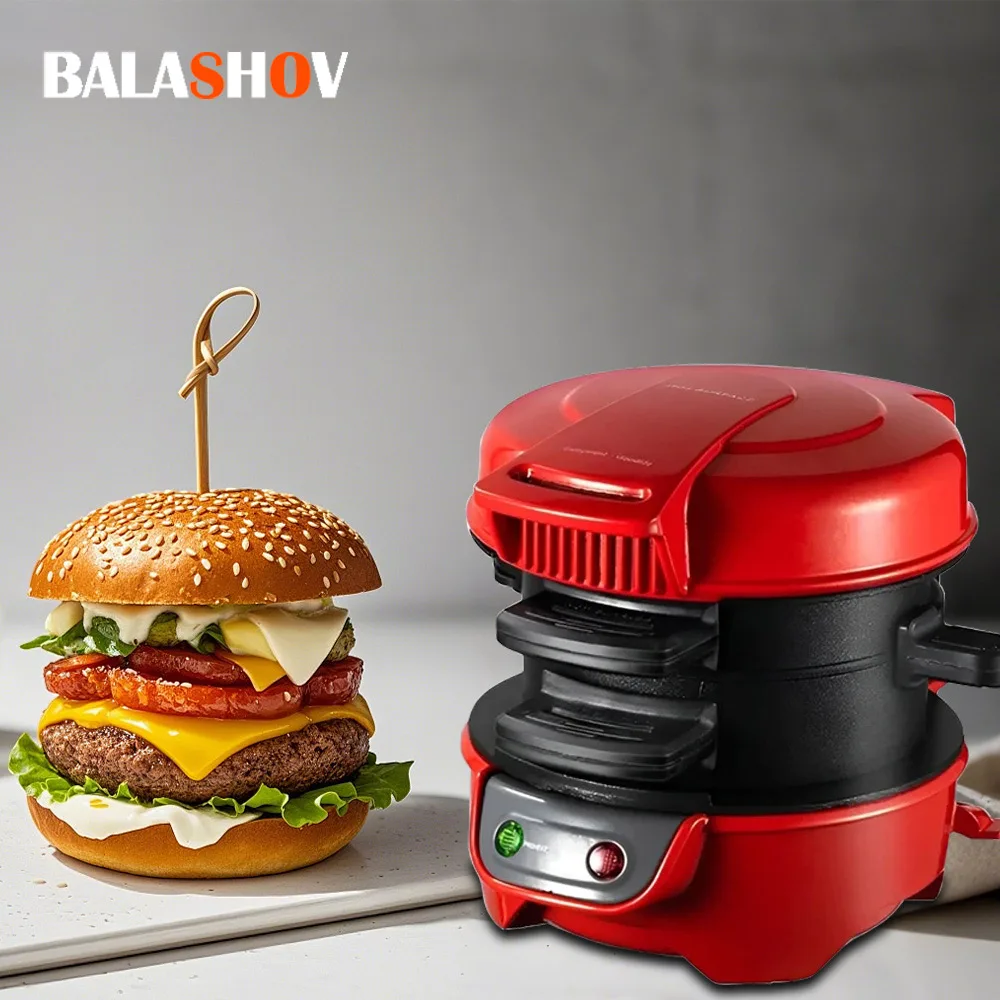 Máquina de hamburguesas multifuncional portátil de 220V, platos antiadherentes, máquina eléctrica de hamburguesas, Mini máquina de desayuno, enchufe europeo