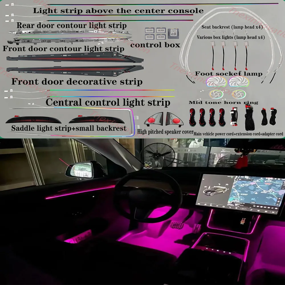 Suitable for 2021-2023 Tesla ModeY dedicated ambient light (laser engraved version) Model 3 modified interior ambient light