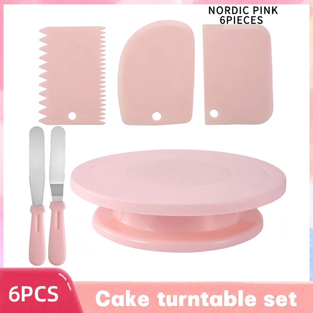 

6PCS Cake Turntable Set 12 Inch Rotating Cake Machine Cake Decorating Kit Baking Accessories Tool 3 Icing Smoother Scraper