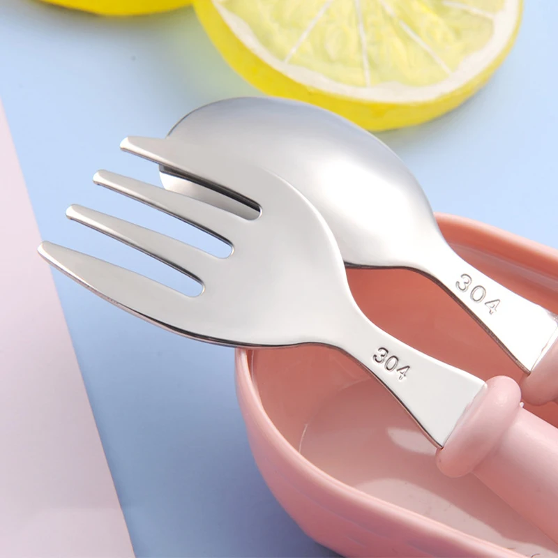 Baby Gadgets Tableware Set Children Utensil Stainless Steel Toddler Dinnerware Cutlery Cartoon Infant Food Feeding Spoon Fork