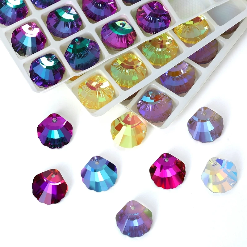 12/24PCS 16mm Crystal Glass Beads for Jewellery Making Supplies Shell Shape AB Color Jewelry Beads Pendant DIY Necklace Earrings