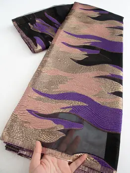 尼日利亞錦緞蕾絲布料 非洲提花法式鍍金蕾絲晚禮服 高品質 女式縫紉 5碼 4561 8 最佳銷售 尼日利亞錦緞布料 - №2