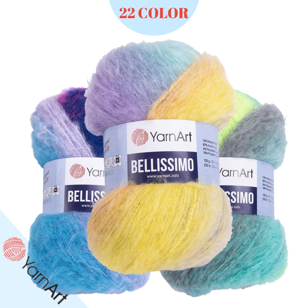 YarnArt Bellissimo Yarn - 22 Color Options - 330 Meters(150gr) - Mohair, Acrylic, Polyamide, polyester-Cardigan-Sweater