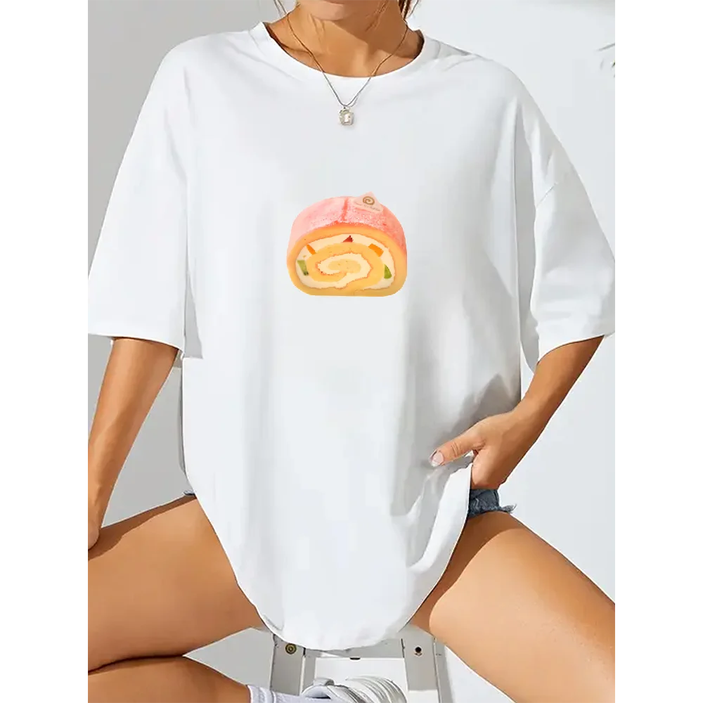 

Women Clothes Rainbow Fruit Roll Cake Tee Girls Mixed Berry Art Top Summer Party Dessert Design Unisex Breathable Cotton Hot