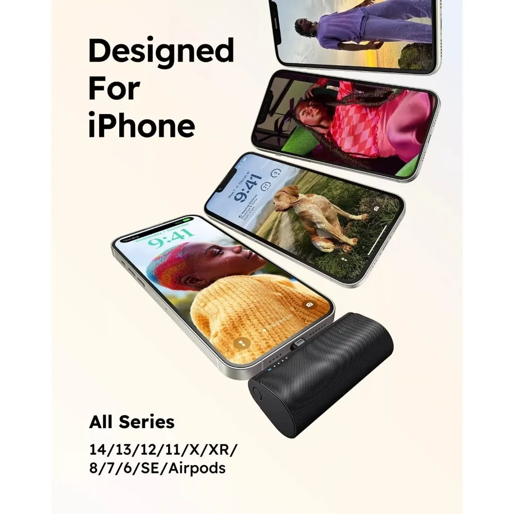 Power Bank con cordino 2-in-1, mini caricatore portatile con cavo Lightning/Type-C integrato