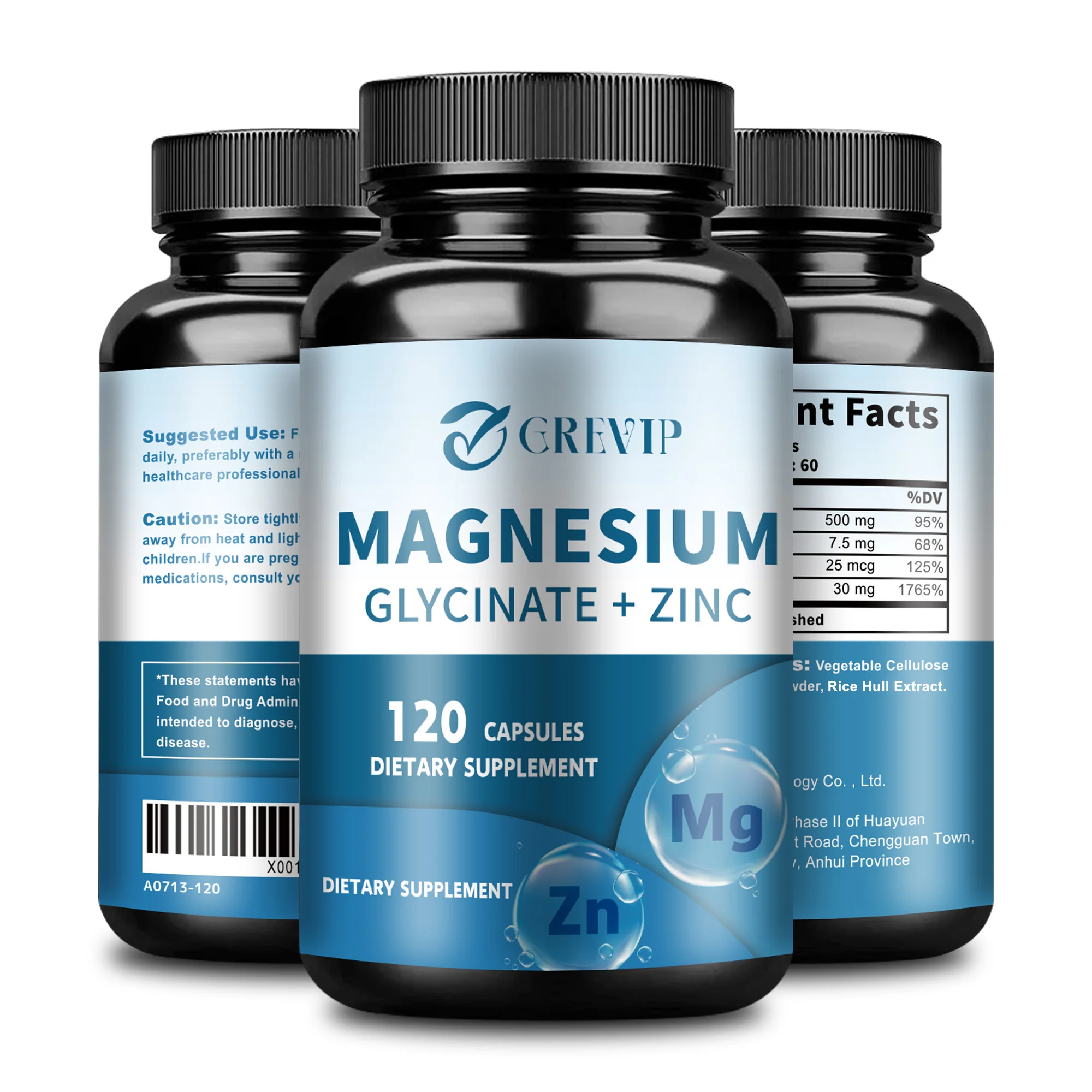 Magnesium Glycinate + Zinc Supplement - Immune System Support, Muscle, Joint and Bone Health - 120 Capsules