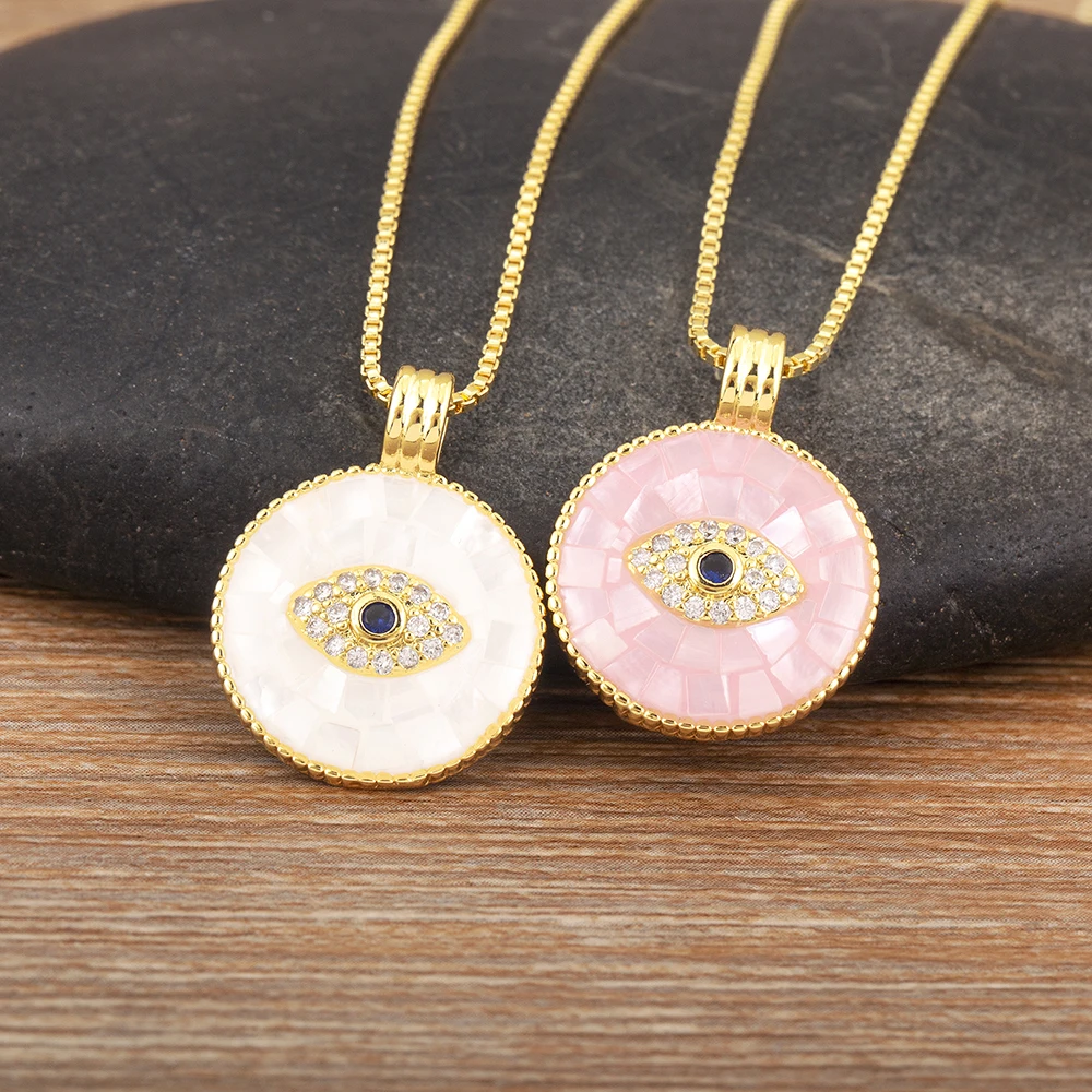 Nidin Nowy modny okrągły kształt Evil Eye Inkrustowany cyrkon Naszyjnik dla kobiet Urodziny Party Luksusowy łańcuszek Choker Biżuteria Prezenty