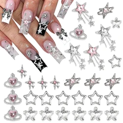 40PCS Star Nail Charms argento 3D Star Charms Pink Nail strass Multi Style Nail Art Jewelry ciondola stelle decorazione per unghie Y2K