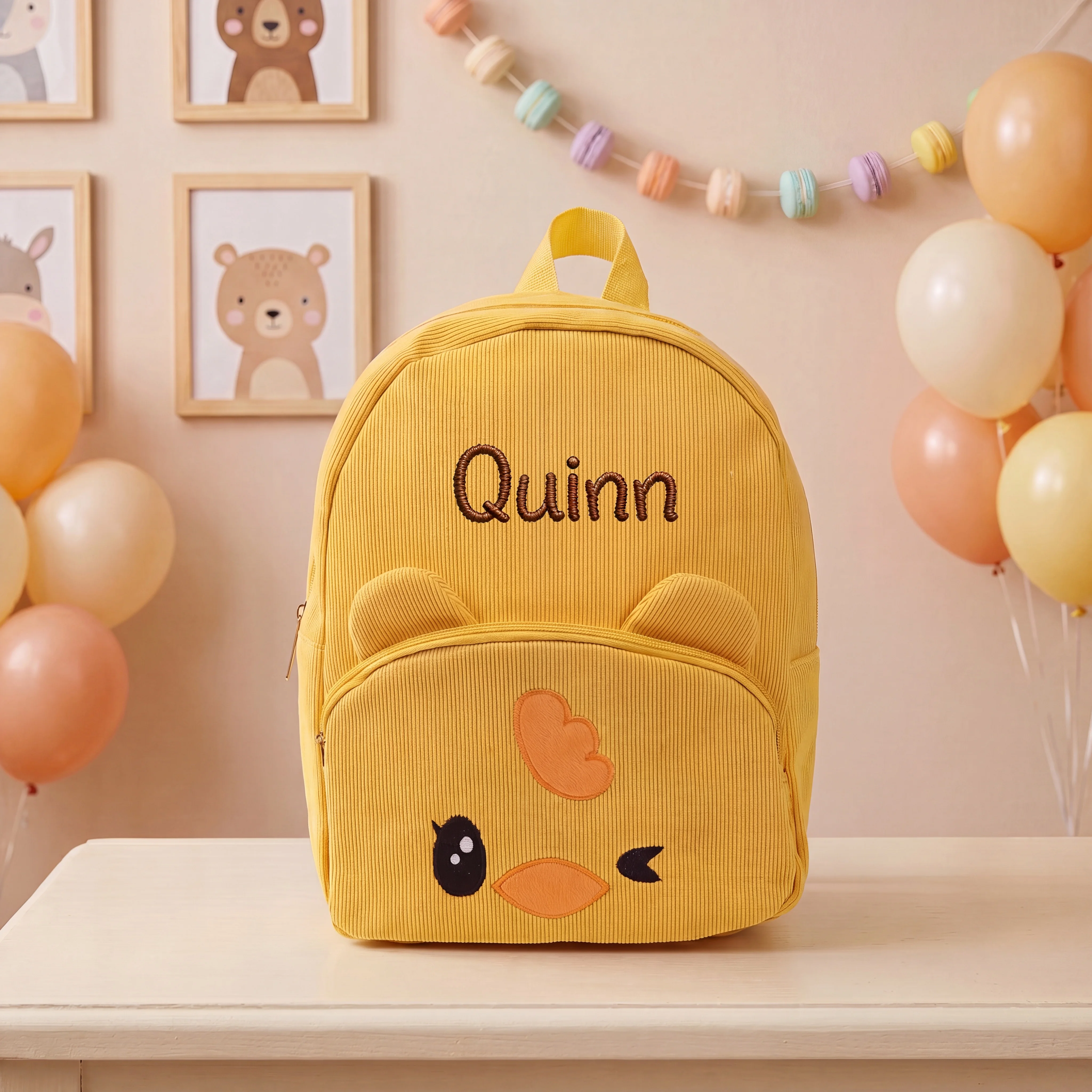 Custom Embroidered Name Kids Backpack Corduroy Cartoon Panda Unicorn Duck Toddler School Bag,Baby Shower Gift - view 5