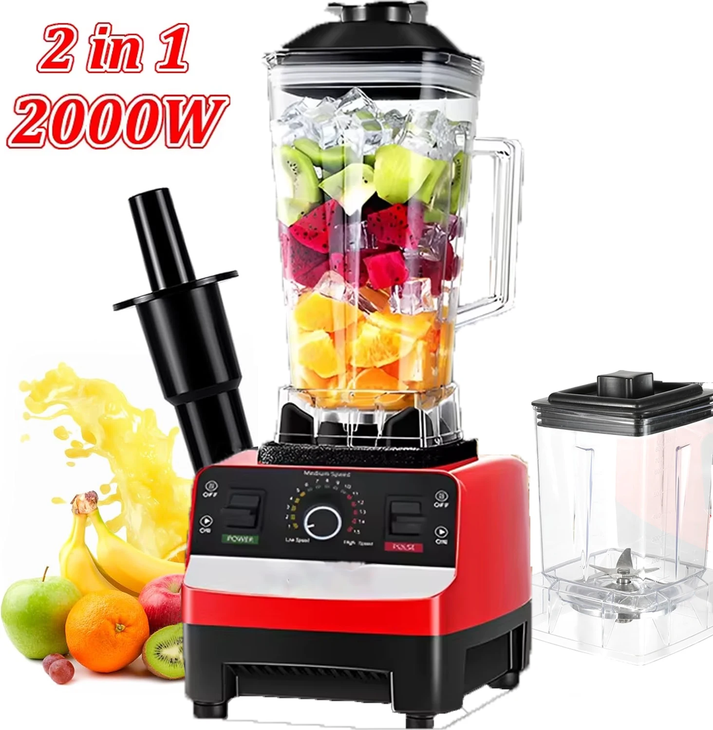 2000 W robuster kommerzieller Mixer, stationärer Mixer, Küchenmaschine, Eis-Smoothies für die Küche, Hochleistungs-Entsafter, Mixer, BPA-frei